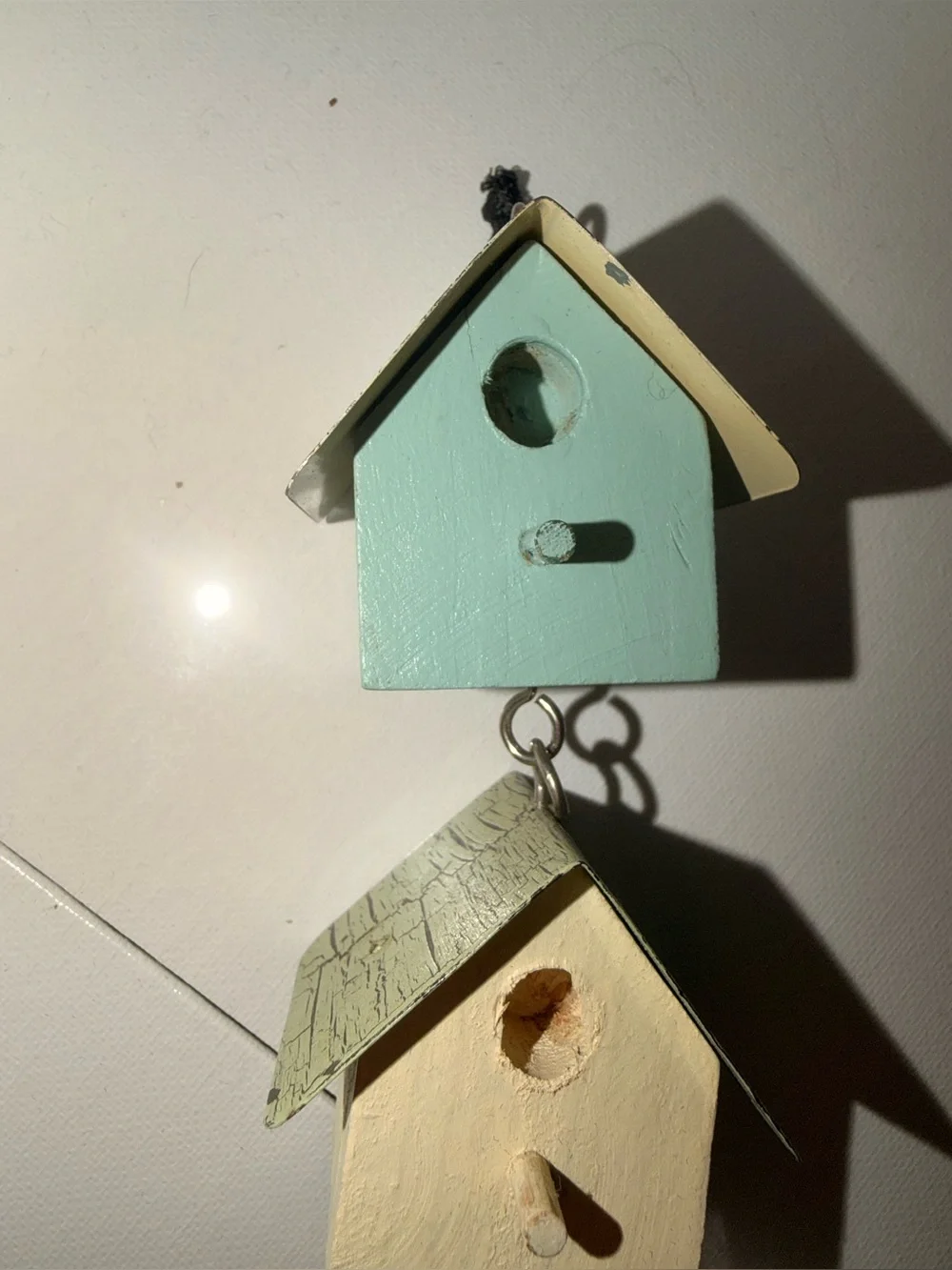 Trio of Rustic Pastel Birdhouse Wind Chimes.  Multi Colored Green/Blue/Yellow